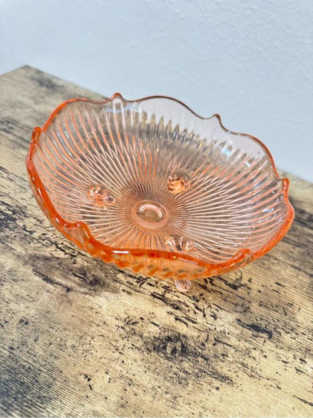Pink Depression Glass Footed Bowl | Scalloped Candy Dish